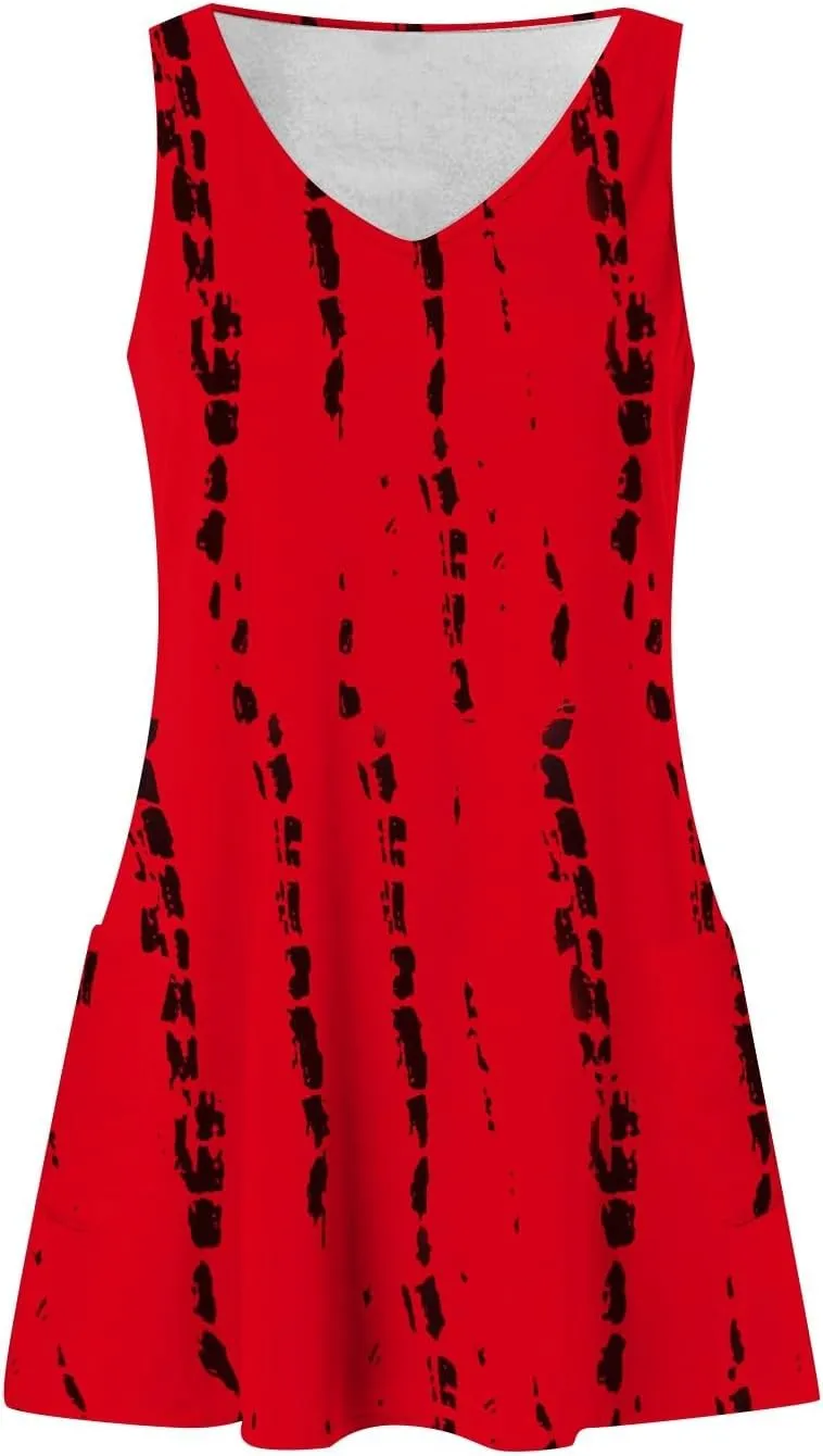 Scoop Neck Sleeveless Dresses for Women Summer with Pockets Spring Fashion Graphic Classic School Comfort Sundress