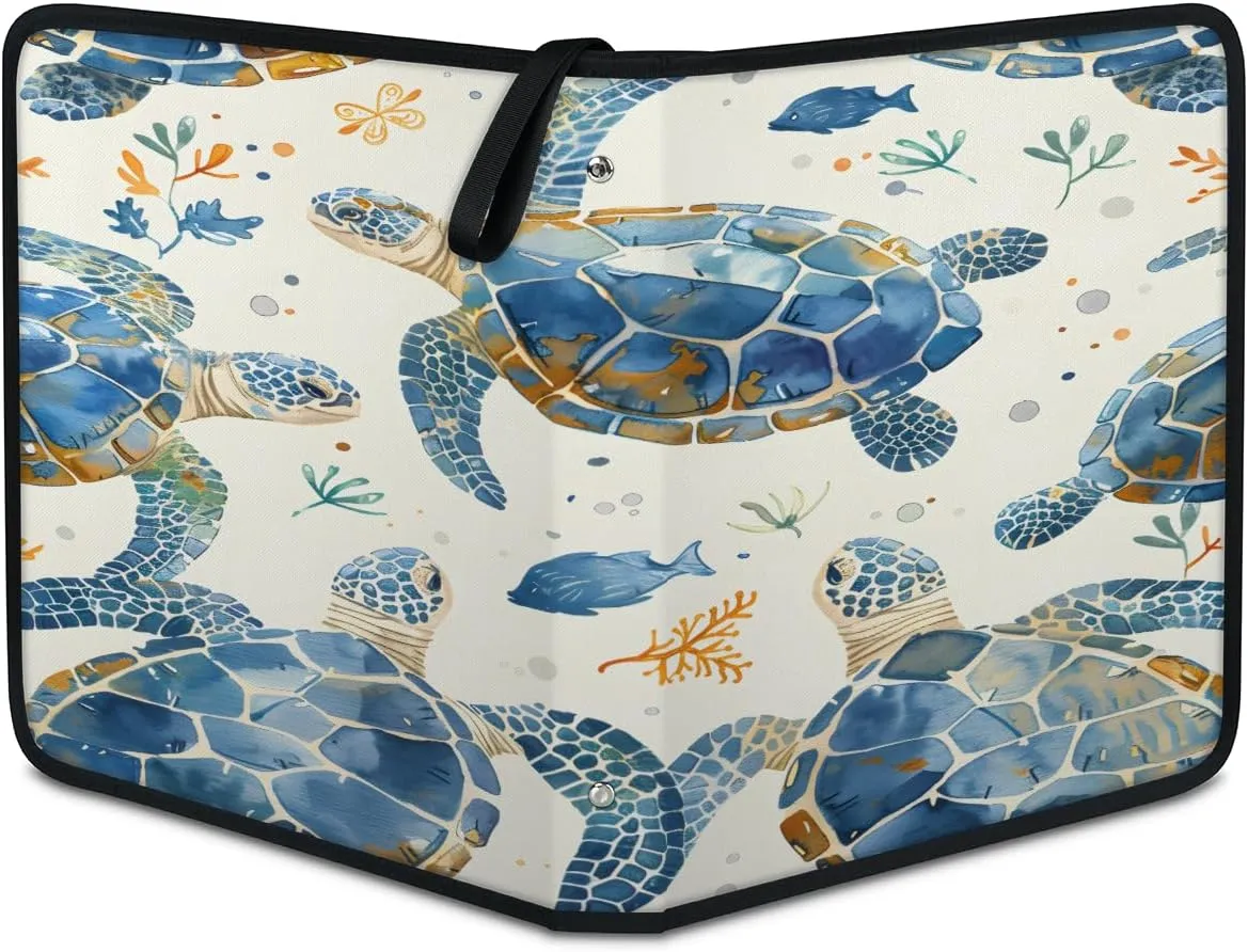 Sea Turtles 3 Ring Trading Zipper Binder Strap, Trading Card Binder 4 Pocket, 400 Pockets Card Holder with 50 Removable Sleeves for Game Cards