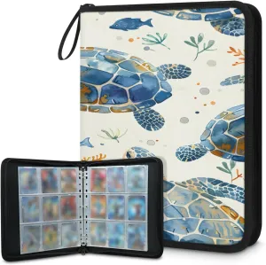 Sea Turtles 3 Ring Trading Zipper Binder Strap, Trading Card Binder 4 Pocket, 400 Pockets Card Holder with 50 Removable Sleeves for Game Cards