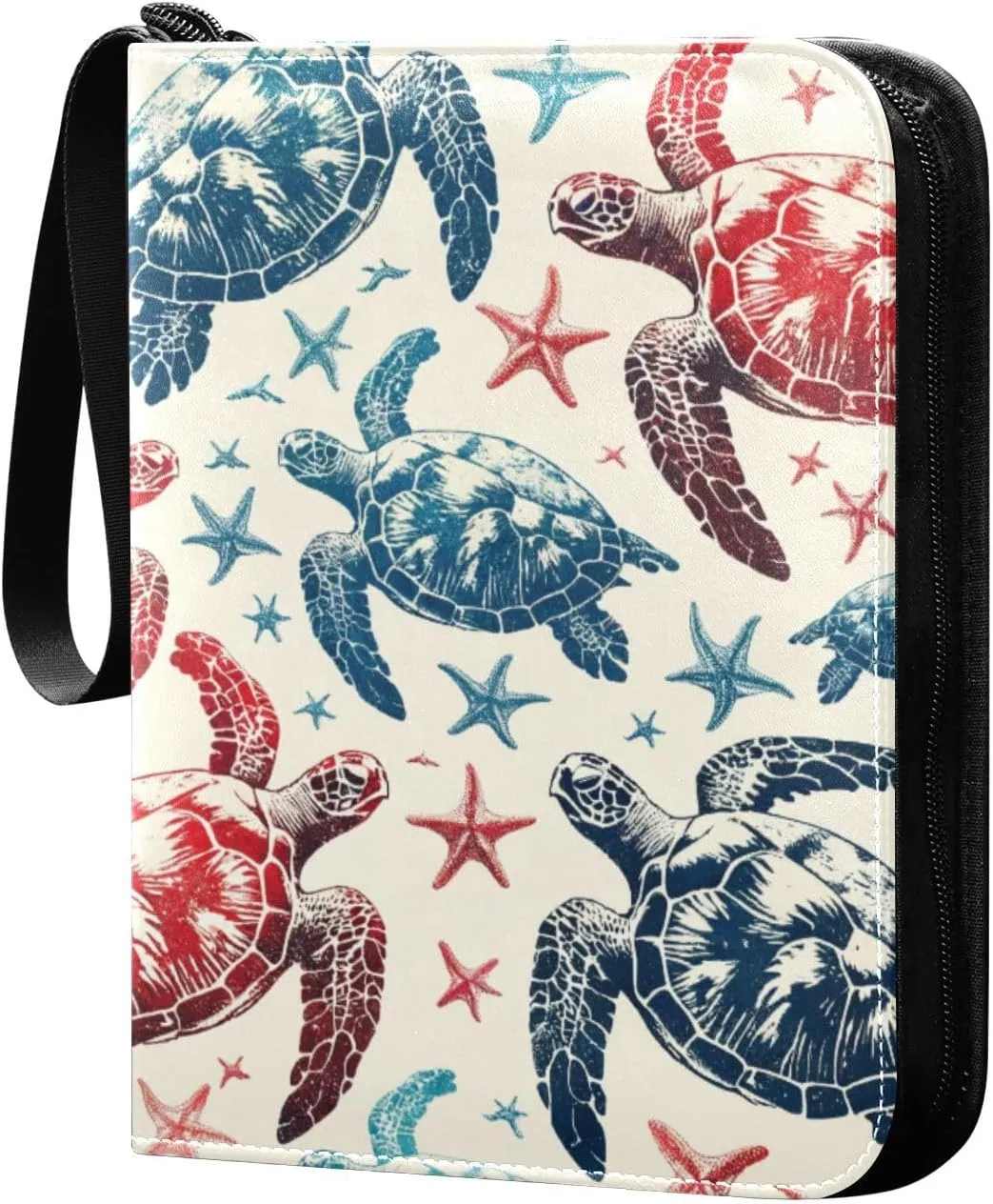 Sea Turtles Card Binder 4 Pocket Trading Card Album Fits 400 Sports/Game Cards, PU Cover 3 Ring Card Collection with 50 Removable Sleeves