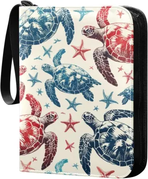 Sea Turtles Card Binder 4 Pocket Trading Card Album Fits 400 Sports/Game Cards, PU Cover 3 Ring Card Collection with 50 Removable Sleeves
