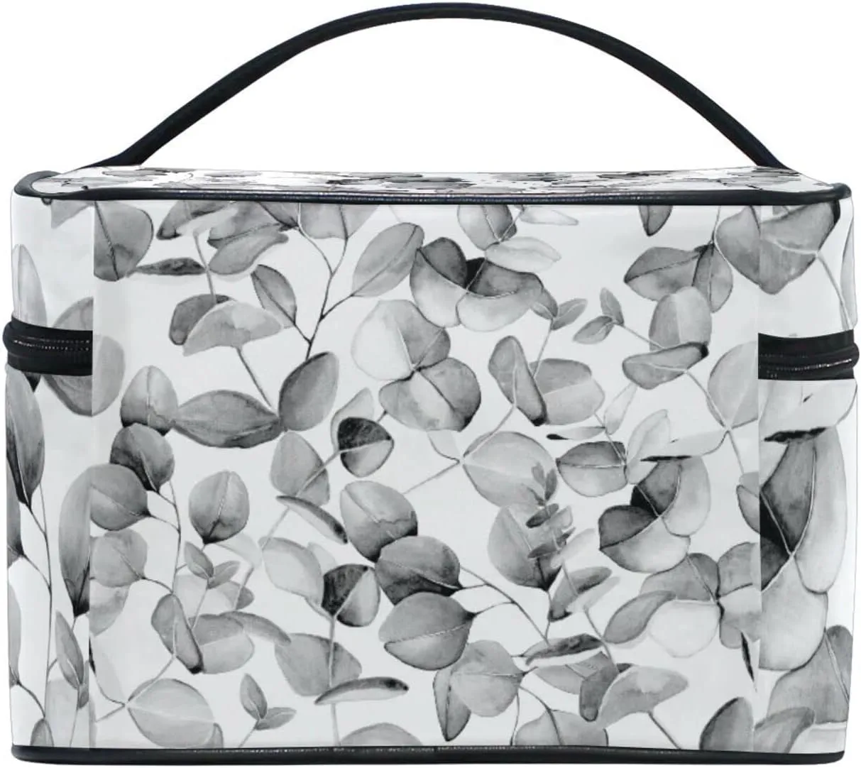 Seamless Branches with Grey Eucalyptus Leaves on White Beauty Cosmetic with Zipper Brush Portable Storage Bag, Fashion printing Toiletry, Durable Travel Organizer Tote Unisex Gifts