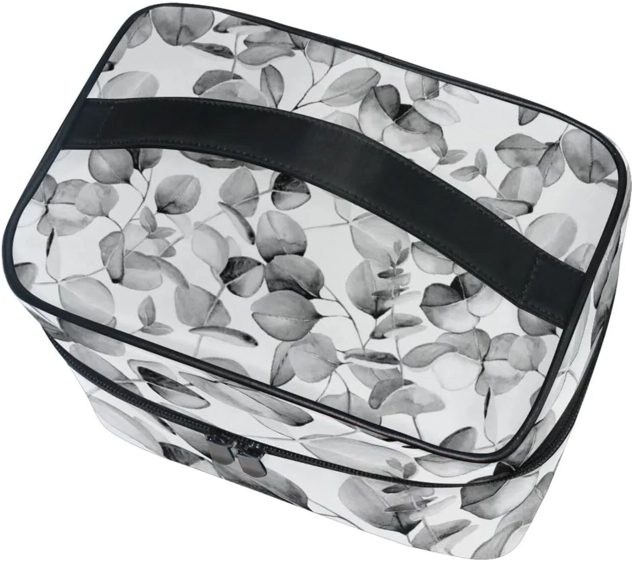 Seamless Branches with Grey Eucalyptus Leaves on White Beauty Cosmetic with Zipper Brush Portable Storage Bag, Fashion printing Toiletry, Durable Travel Organizer Tote Unisex Gifts