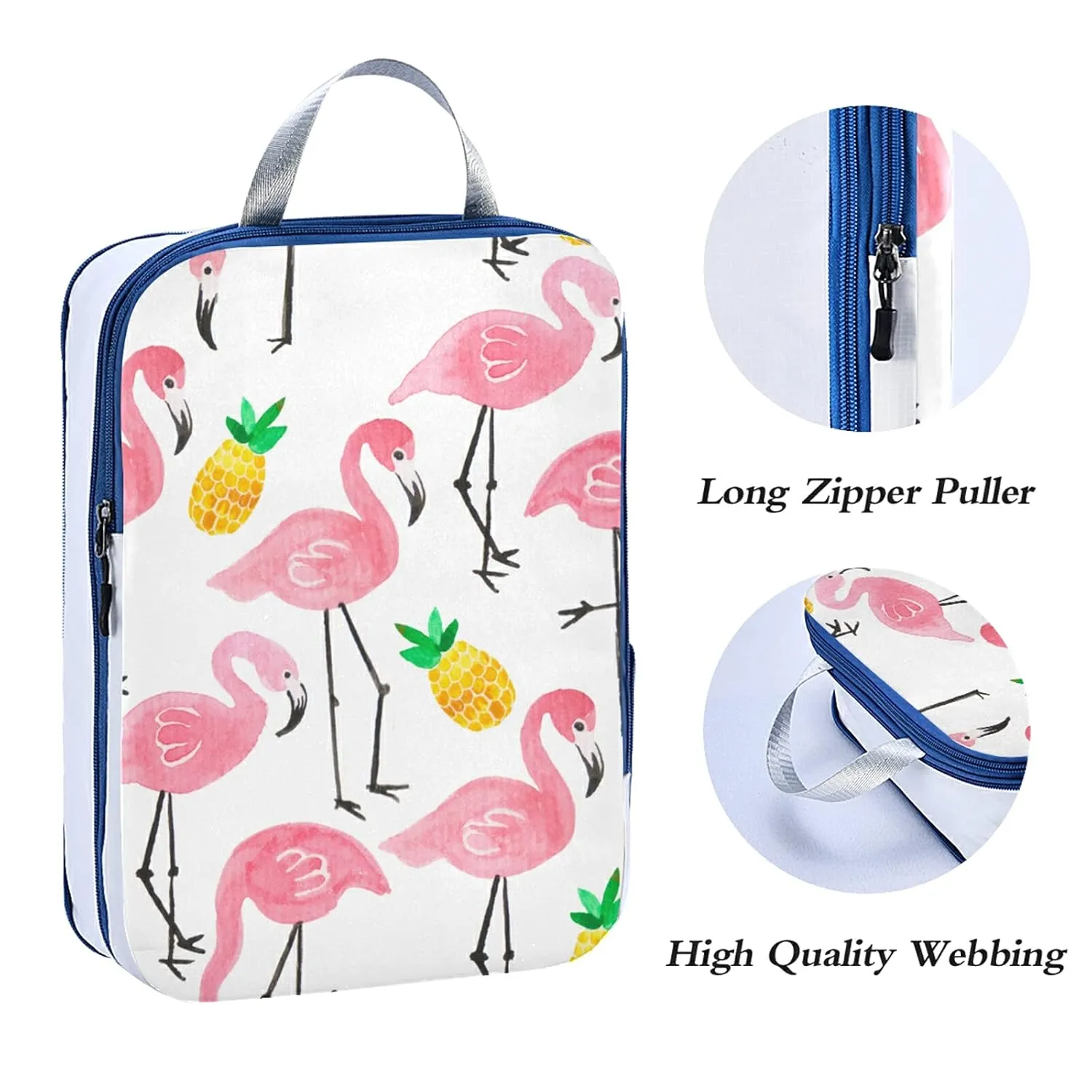Seamless Watercolor Tropical Pink Flamingo Yellow Pineapple on White 3 Set Packing Cubes, Waterproof Check Oxford cloth Organizers, Travel Packing Toiletry Storage Bag