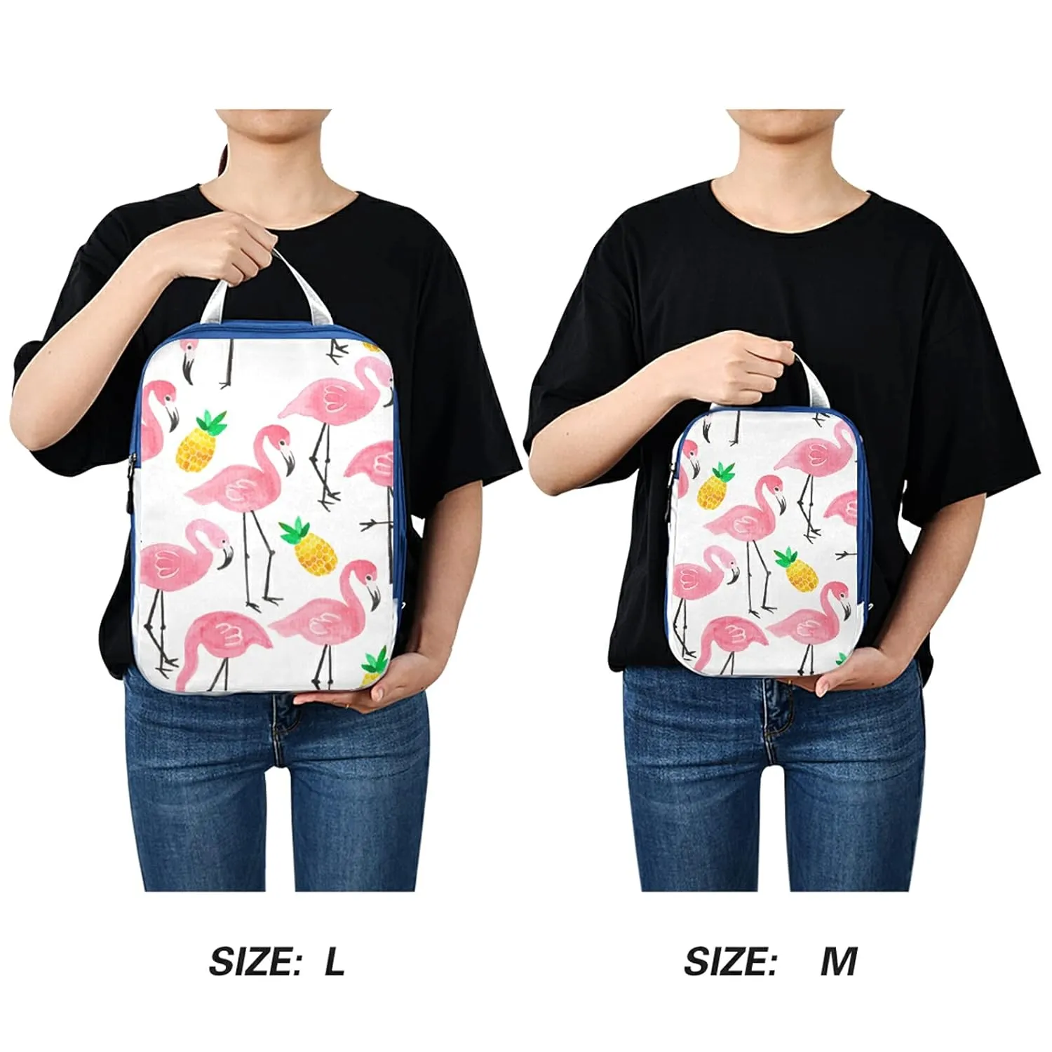 Seamless Watercolor Tropical Pink Flamingo Yellow Pineapple on White 3 Set Packing Cubes, Waterproof Check Oxford cloth Organizers, Travel Packing Toiletry Storage Bag