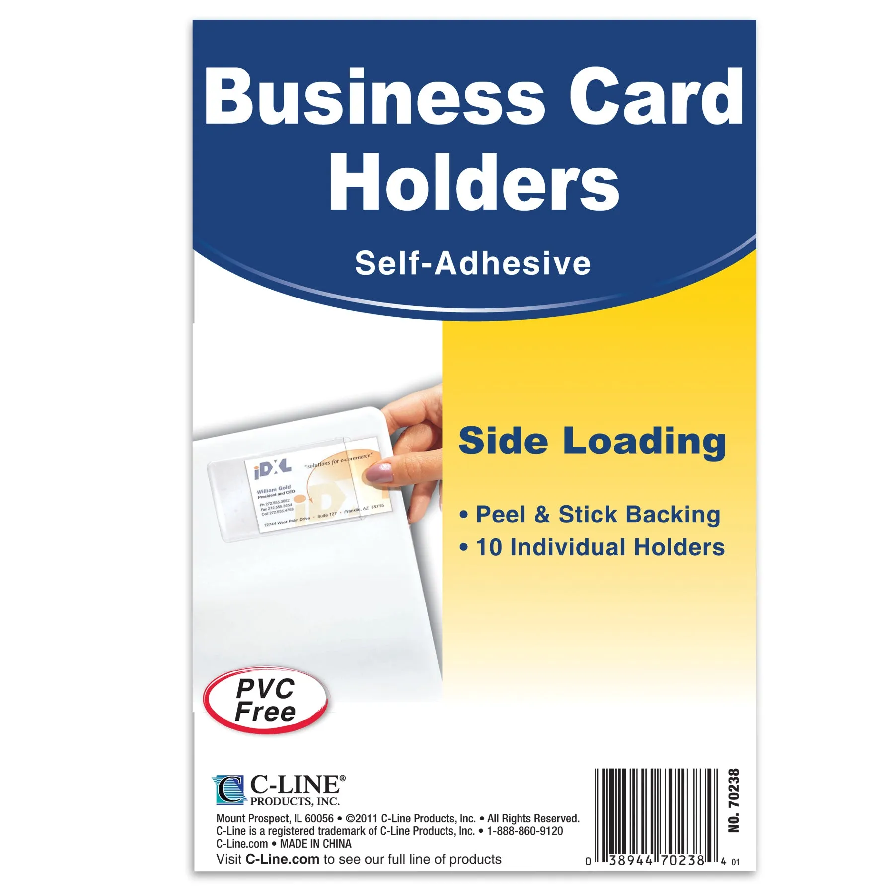 Self-Adhesive Business Card Holder, Side Load, 2" x 3-1/2", 10 Per Pack, 5 Packs