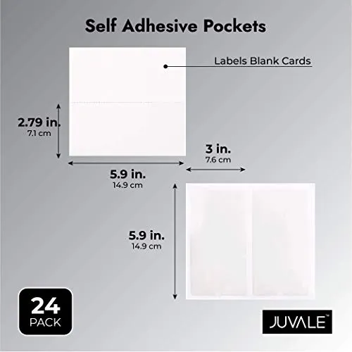 Self Adhesive Pockets with Labels Blank Cards (3 x 5.9 in, 24 Pieces)