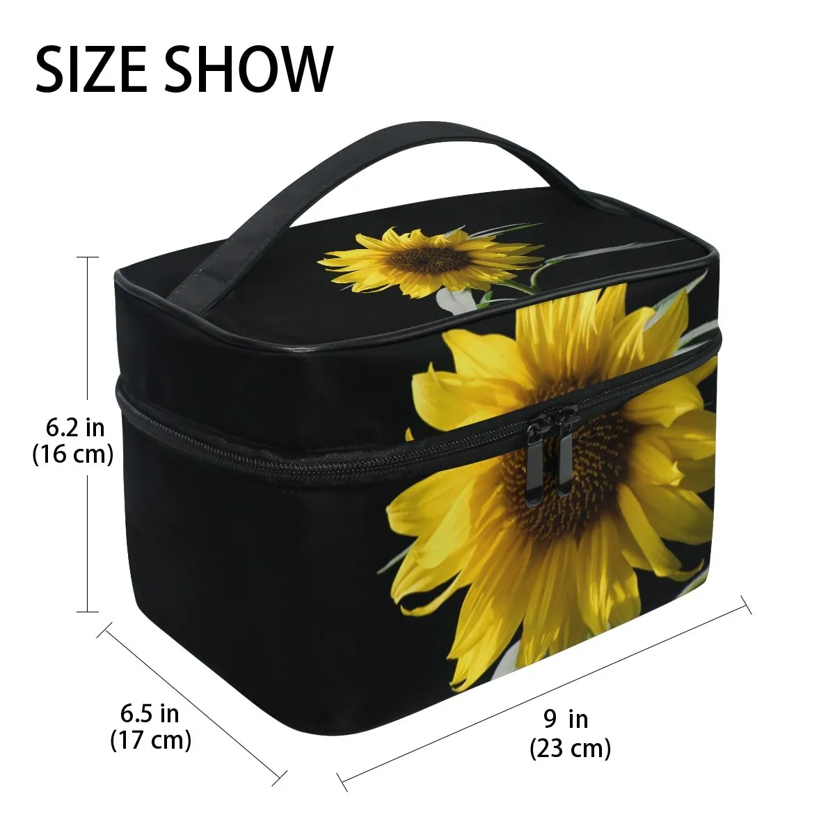 senya Travel Makeup Bags With Zipper Sunflower In The Dark Cosmetic Bag Toiletry Bags Train Cases Storage Bags Portable for Women Girls