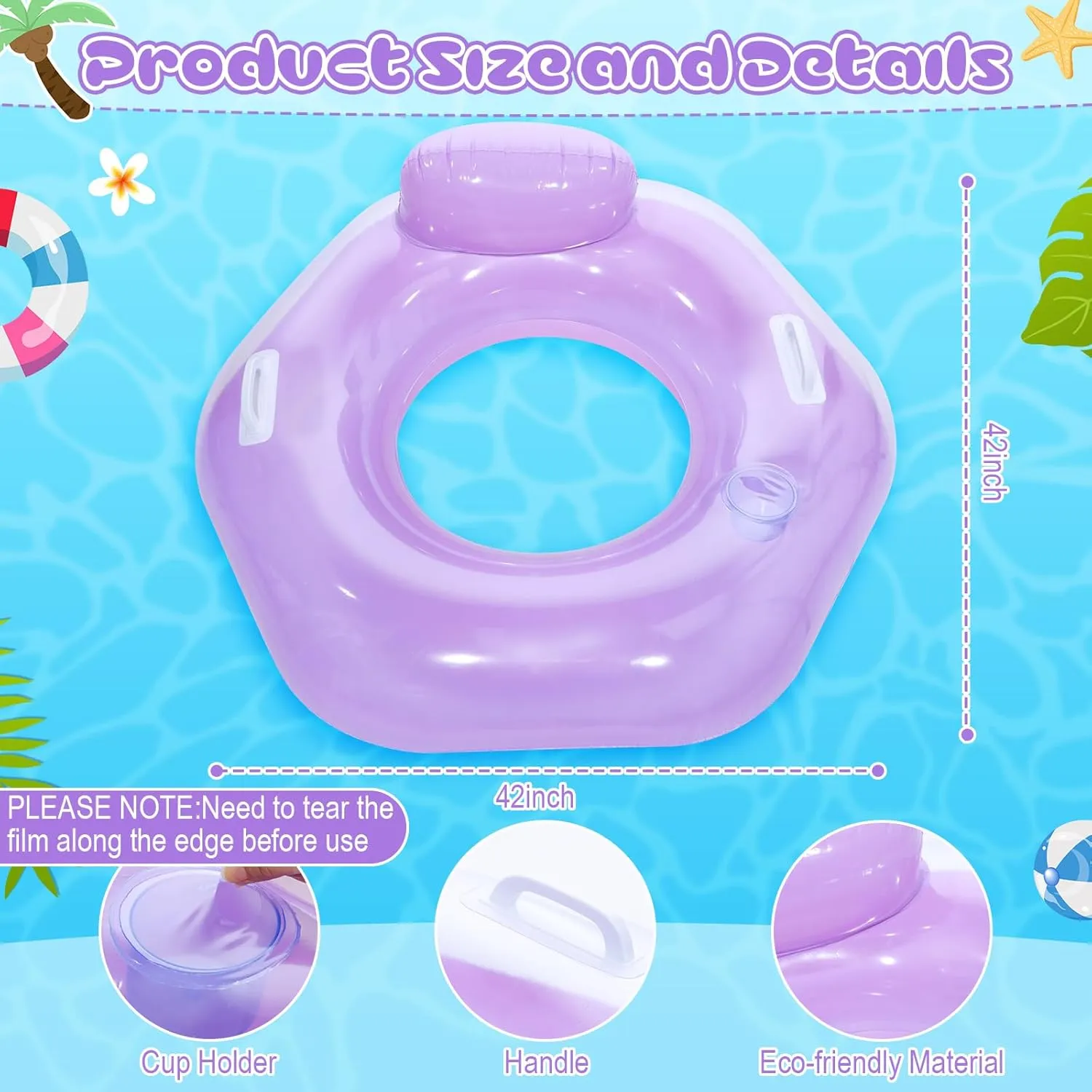 ShinyRelief 2 Pack Inflatable River Tube Float with Handles and Cup Holder Macaron Water Floating Chair Swimming Pool Water Raft Lounge Floats for Adults Beach Swimming Pool Party