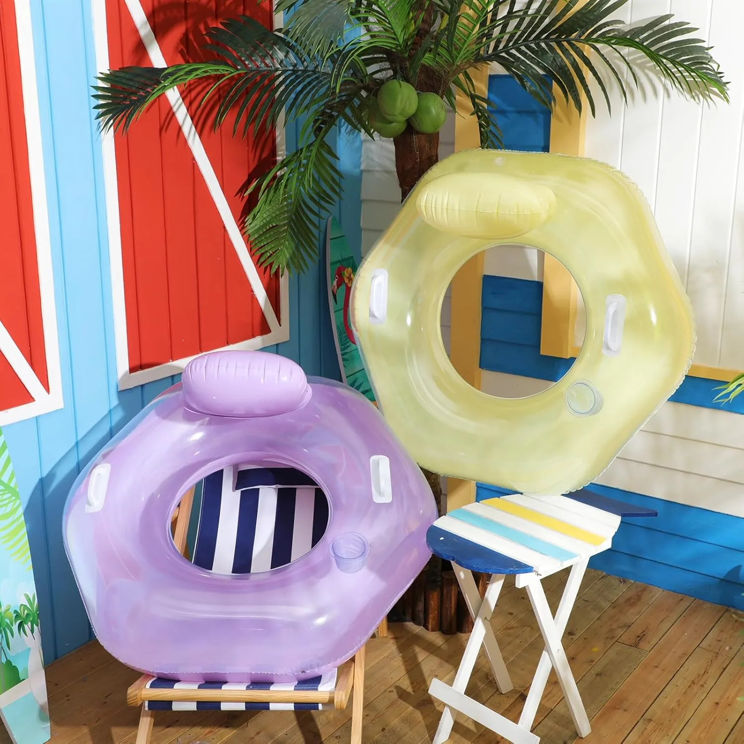 ShinyRelief 2 Pack Inflatable River Tube Float with Handles and Cup Holder Macaron Water Floating Chair Swimming Pool Water Raft Lounge Floats for Adults Beach Swimming Pool Party
