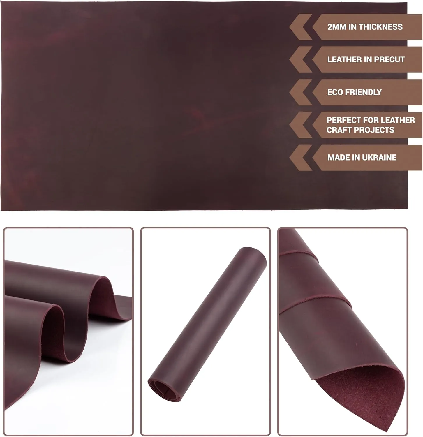 Shkira 12''X24'' Genuine Red Leather Sheets for Crafts - Square - 2.0MM Thick Genuine - Thick Cowhide Pieces Square - Leather Sheet for Arts and Crafts