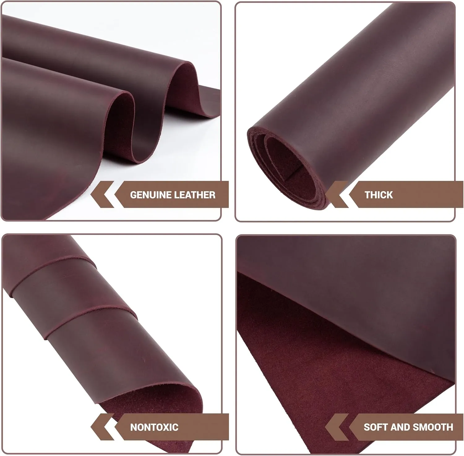Shkira 12''X24'' Genuine Red Leather Sheets for Crafts - Square - 2.0MM Thick Genuine - Thick Cowhide Pieces Square - Leather Sheet for Arts and Crafts