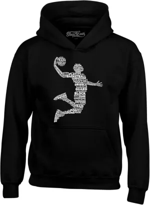 shop4ever Basketball Player Dunk Silhouette Word Cloud Hoodie Sweatshirts