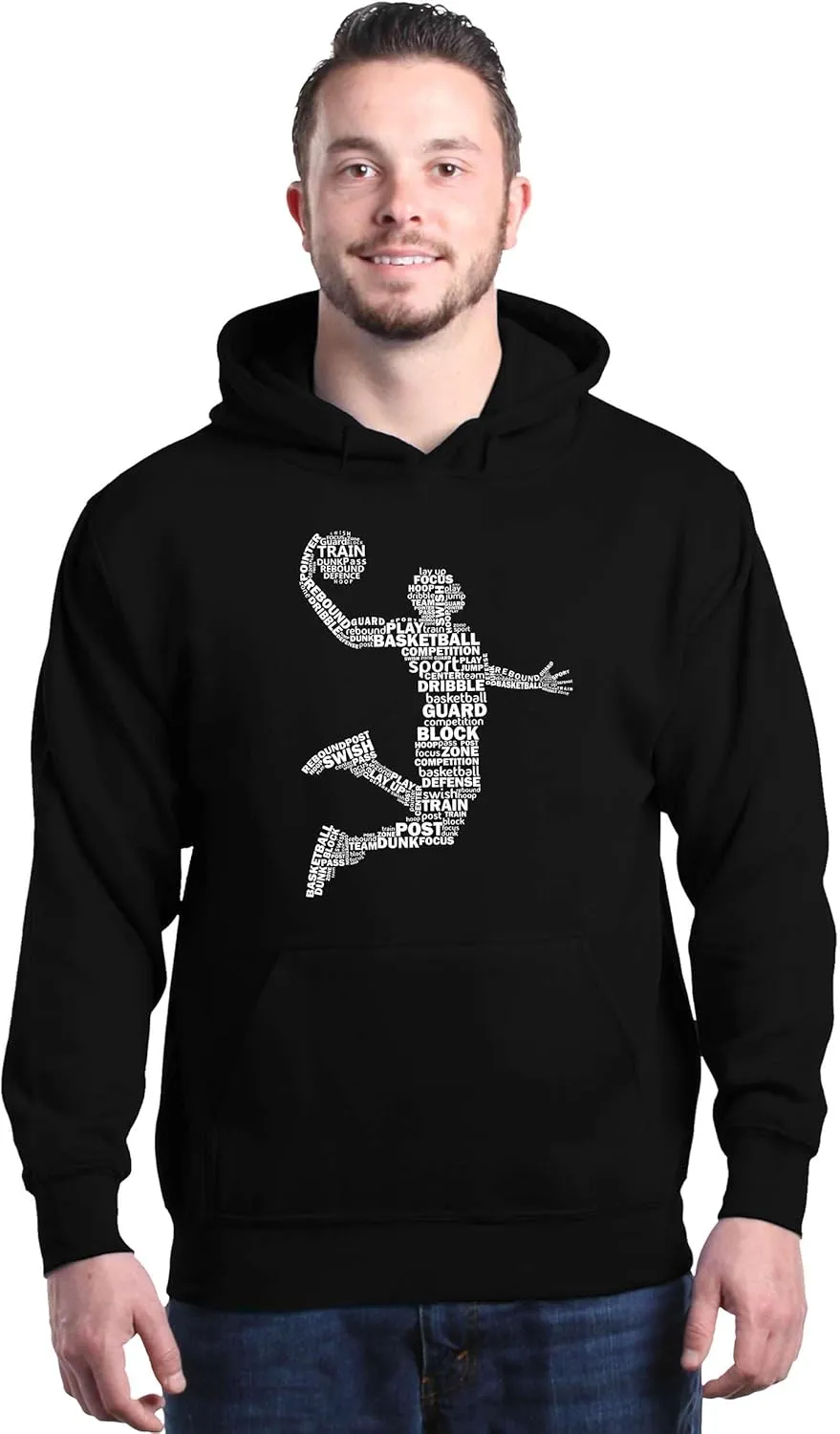 shop4ever Basketball Player Dunk Silhouette Word Cloud Hoodie Sweatshirts