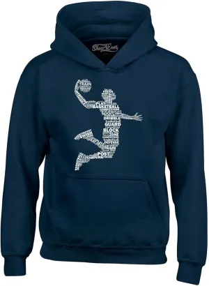 shop4ever Basketball Player Dunk Silhouette Word Cloud Hoodie Sweatshirts