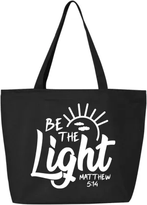 shop4ever Be The Light Matthew 5:14 Heavy Canvas Tote with Zipper Reusable Shopping Bag Bible Verse Christian Gift