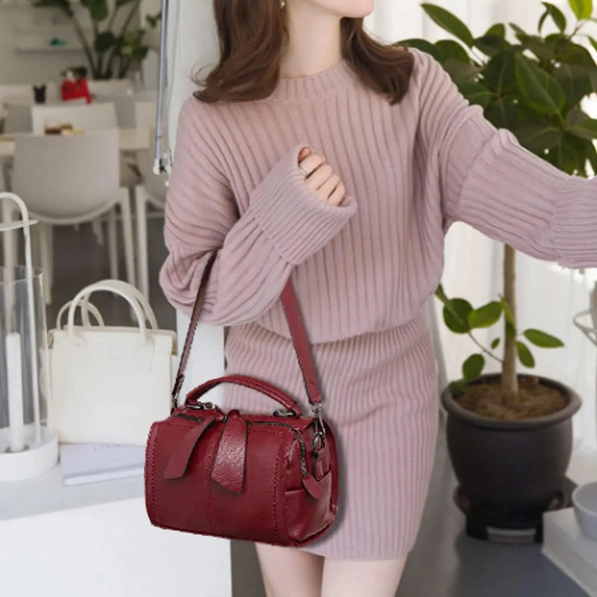 Shoulder Bag and Purse for Women PU Leather Handbag Multi-pocket Top-Handle Satchel Ladies Bowknot Tote