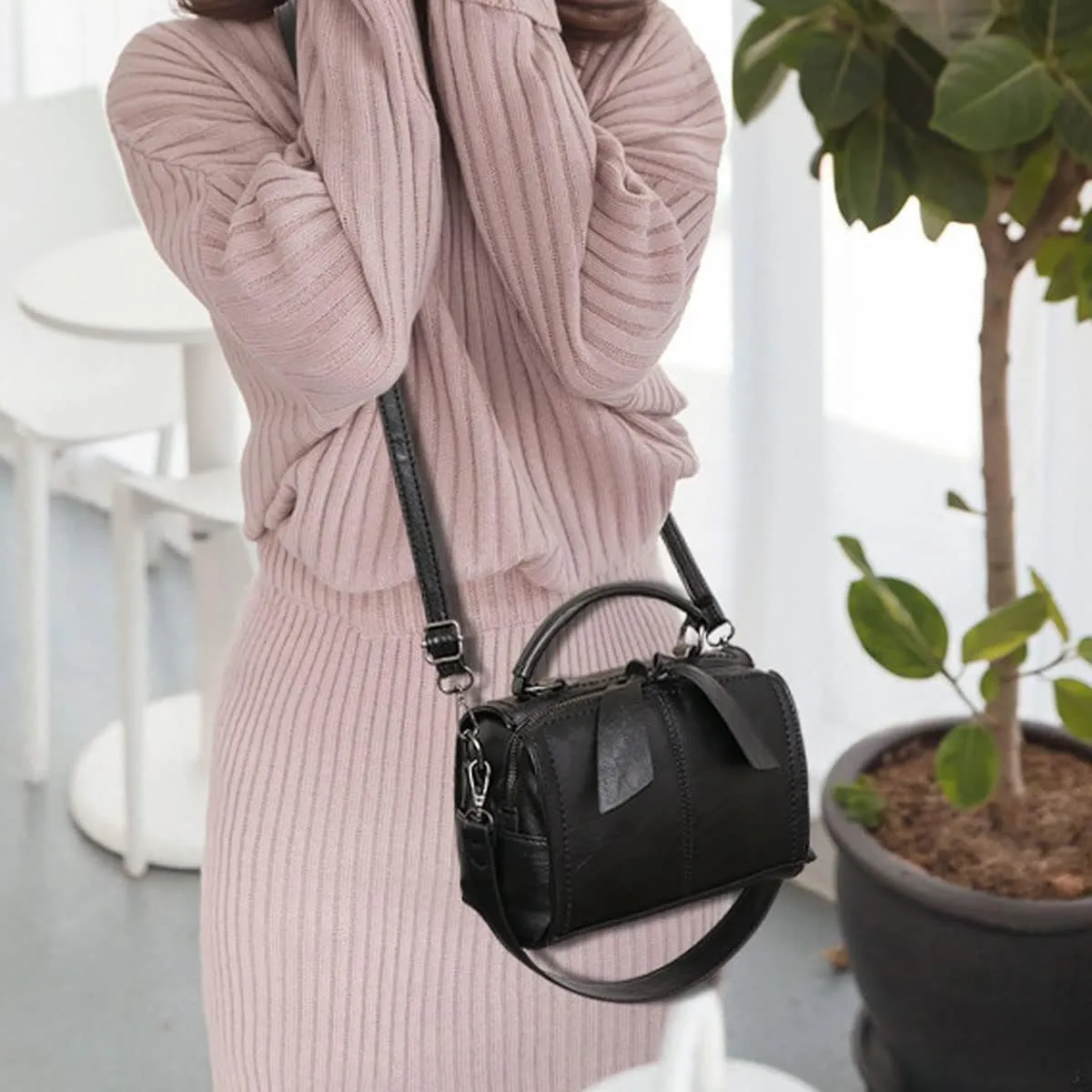 Shoulder Bag and Purse for Women PU Leather Handbag Multi-pocket Top-Handle Satchel Ladies Bowknot Tote