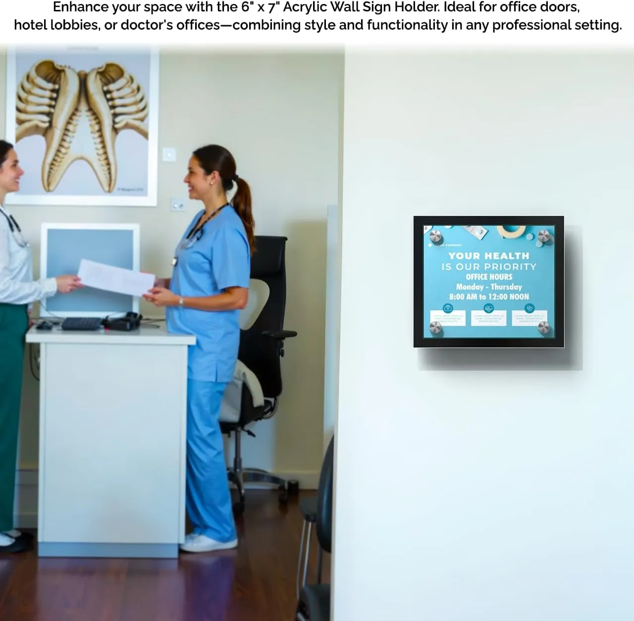 Sign Holder Door or Wall Mount 6" x 6" Graphic Image Frame with Stainless Steel Standoffs 7" x 7" Overall Dimensions Black with Green Edging Acrylic for Lobbies and Waiting Rooms by Marketing Holders