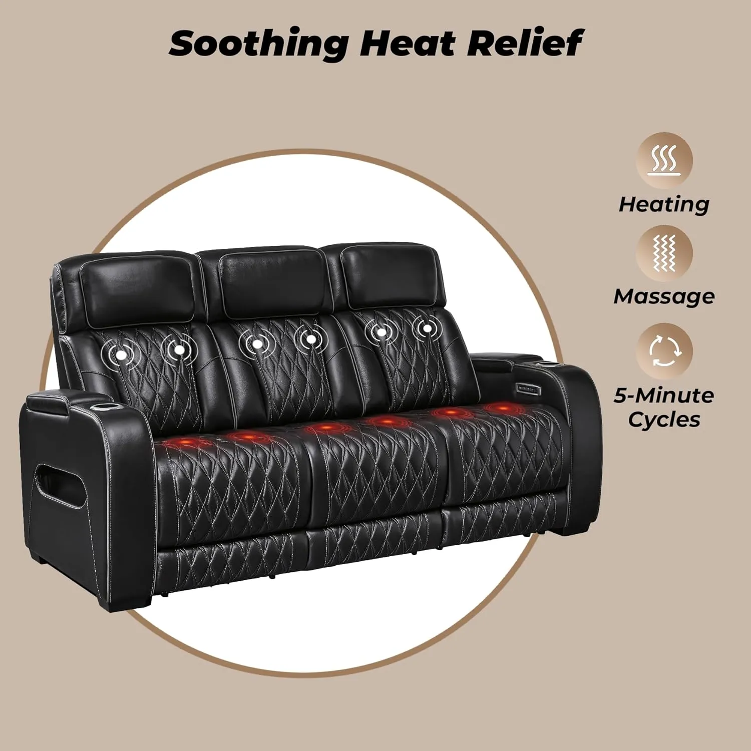 Signature Design by Ashley Boyington Contemporary Leather Match Power Reclining Sofa with Adjustable Headrest, Cup Holder, USB Charging Ports, Air Massage System and LED Lighting, Black