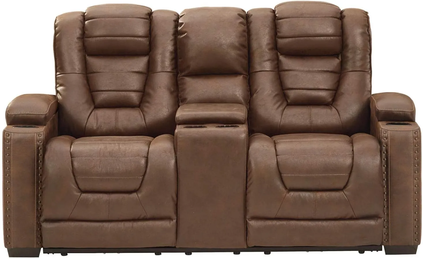 Signature Design by Ashley Owner's Box Faux Leather Power Reclining Loveseat with Center Console, Brown