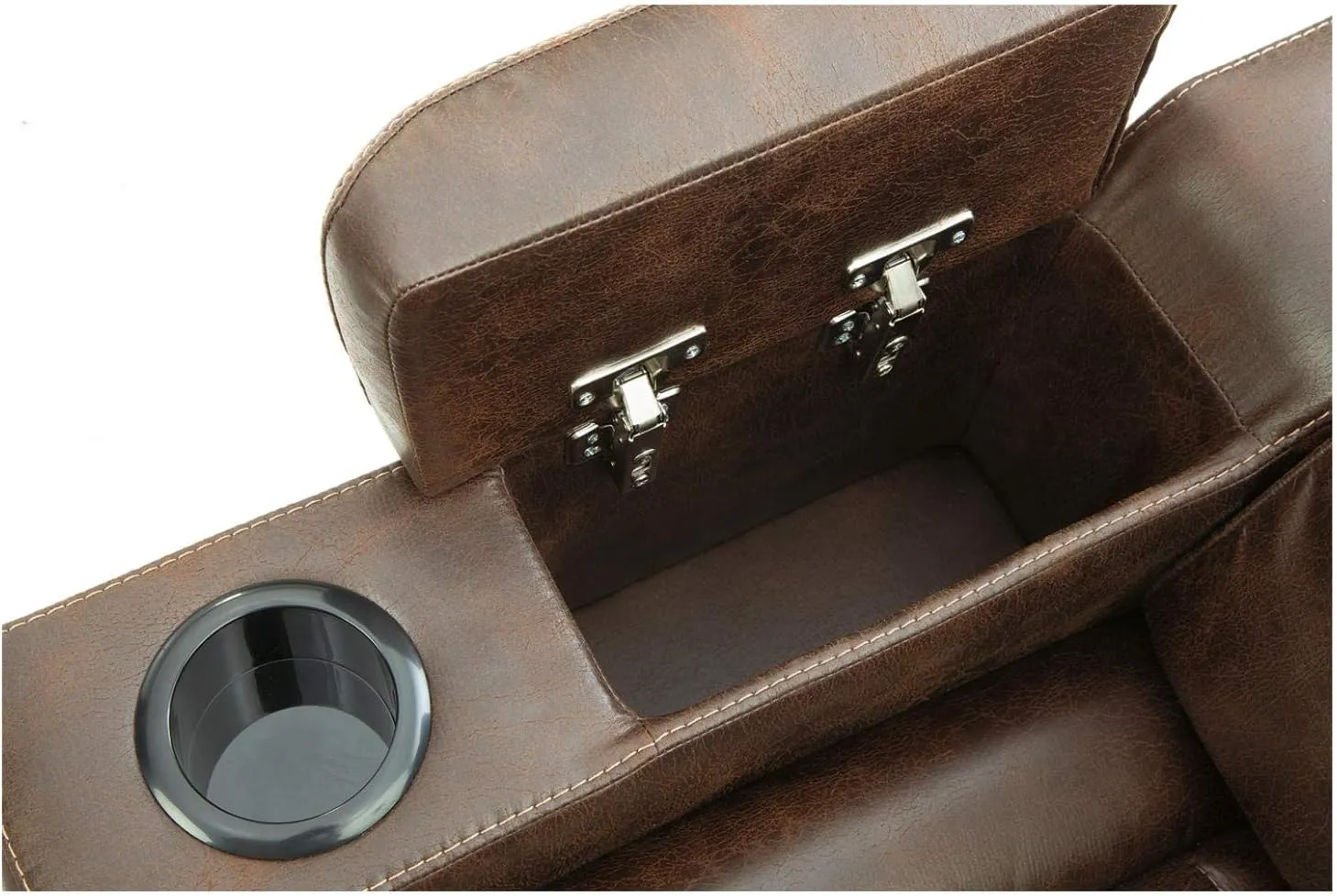 Signature Design by Ashley Owner's Box Faux Leather Power Reclining Loveseat with Center Console, Brown