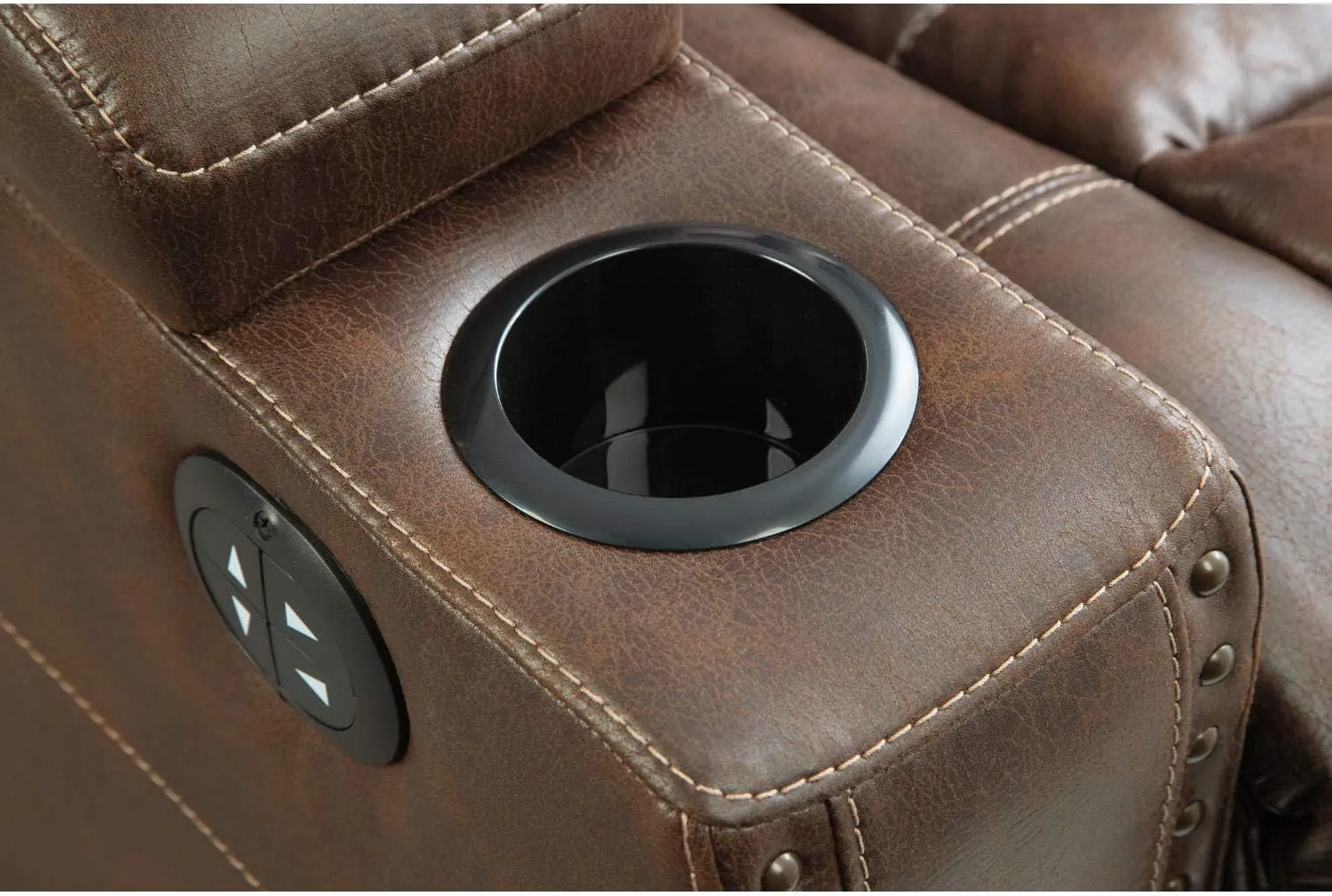 Signature Design by Ashley Owner's Box Faux Leather Power Reclining Loveseat with Center Console, Brown