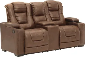 Signature Design by Ashley Owner's Box Faux Leather Power Reclining Loveseat with Center Console, Brown