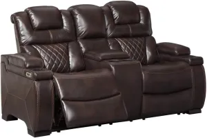 Signature Design by Ashley Warnerton Faux Leather Power Reclining Loveseat with Center Console, Brown