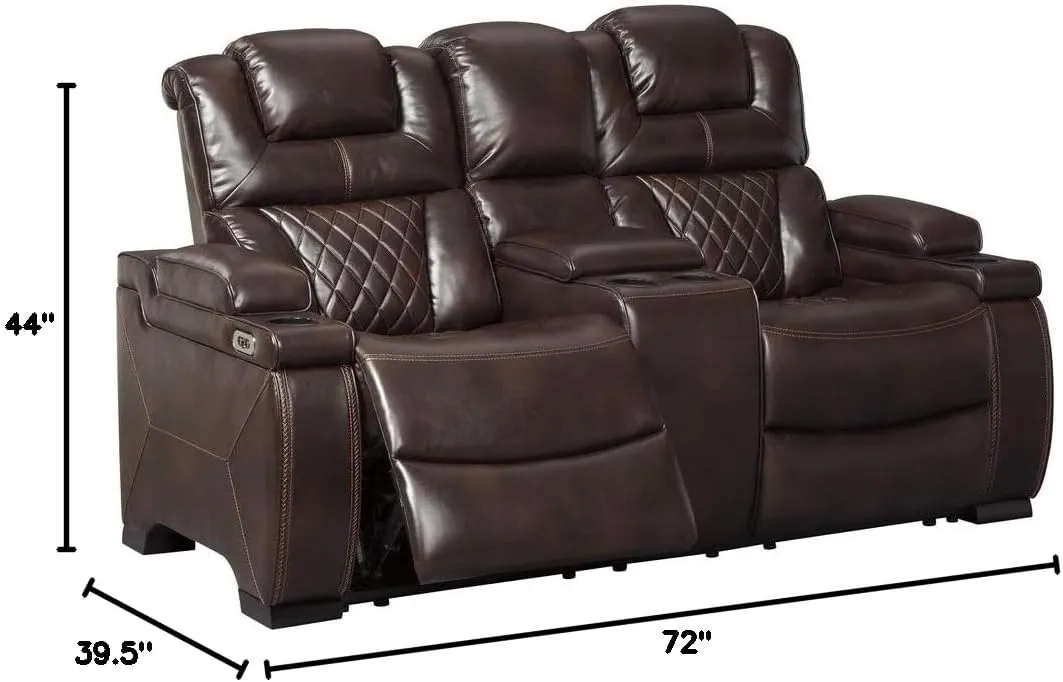 Signature Design by Ashley Warnerton Faux Leather Power Reclining Loveseat with Center Console, Brown