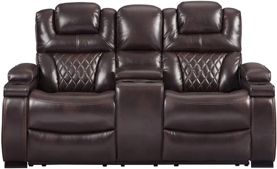 Signature Design by Ashley Warnerton Faux Leather Power Reclining Loveseat with Center Console, Brown