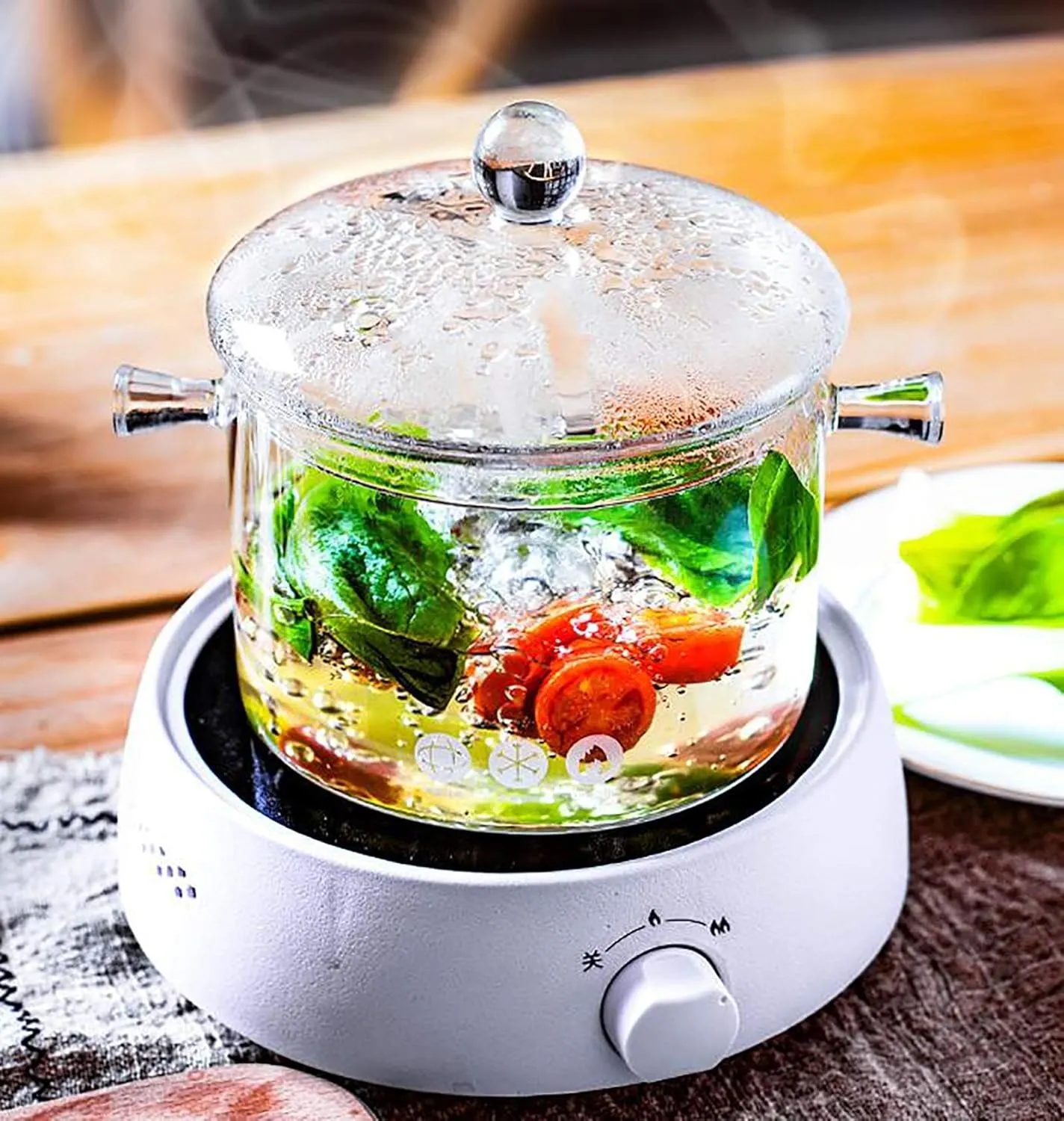 Simmer Pot - 1.7L/57OZ Glass Saucepan Heat-Resistant Borosilicate Glass Handmade Cookware Set stovetop Pot - Safe for Pasta Noodle, Soup, Milk, Tea,salad
