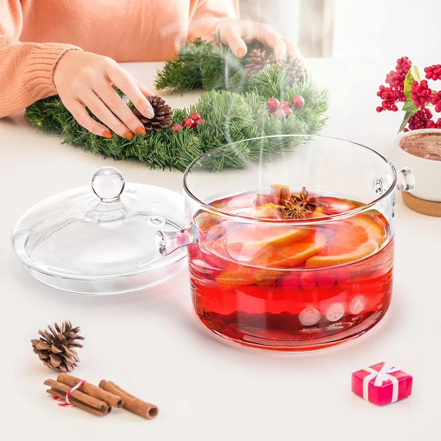 Simmer Pot - 1.7L/57OZ Glass Saucepan Heat-Resistant Borosilicate Glass Handmade Cookware Set stovetop Pot - Safe for Pasta Noodle, Soup, Milk, Tea,salad