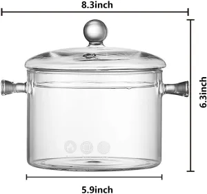 Simmer Pot - 1.7L/57OZ Glass Saucepan Heat-Resistant Borosilicate Glass Handmade Cookware Set stovetop Pot - Safe for Pasta Noodle, Soup, Milk, Tea,salad