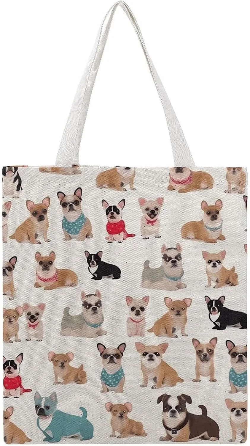 Single Canvas Shopping Bag,Cute Chihuahua Pug Pattern Print Cotton Tote Bag,practical Large Capacity Tote Bag,ladies Tote Bag