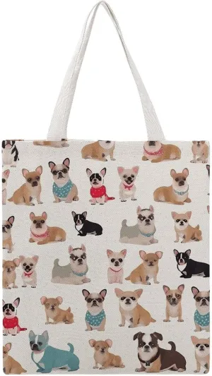 Single Canvas Shopping Bag,Cute Chihuahua Pug Pattern Print Cotton Tote Bag,practical Large Capacity Tote Bag,ladies Tote Bag