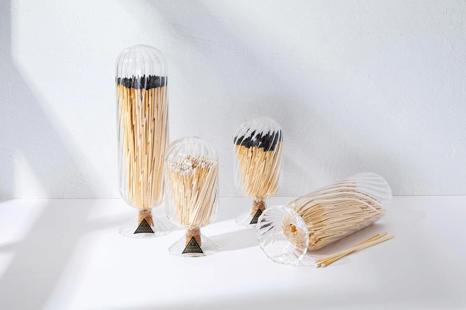 Skeem Helix Match Cloche with Striker - Includes 120 4 Inch Matches (White-Tipped Matches) - Decorative Matches in a Jar