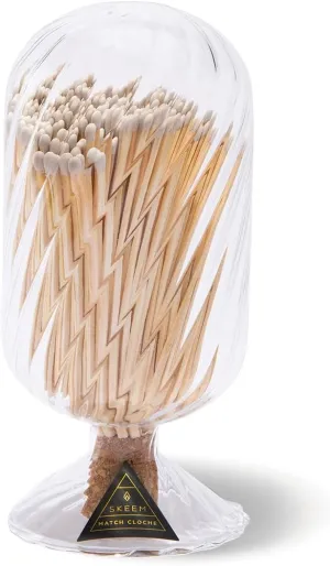 Skeem Helix Match Cloche with Striker - Includes 120 4 Inch Matches (White-Tipped Matches) - Decorative Matches in a Jar