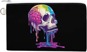 Skeleton Skull A Brain Invade Small Coin Purse Canvas Coin Case Cute Change Purse Pouch Pocket Wallet for Home Travel