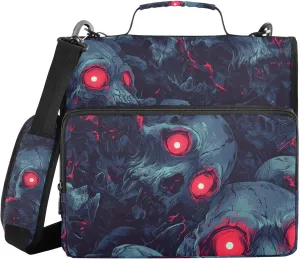 Skull Red Neon Eyes Zippered Binder Bag with Shoulder Strap & Handle Easy to Carry 1.5 Inch 3 Rings Pencil Bags Portfolio Binder Stationery Supplies