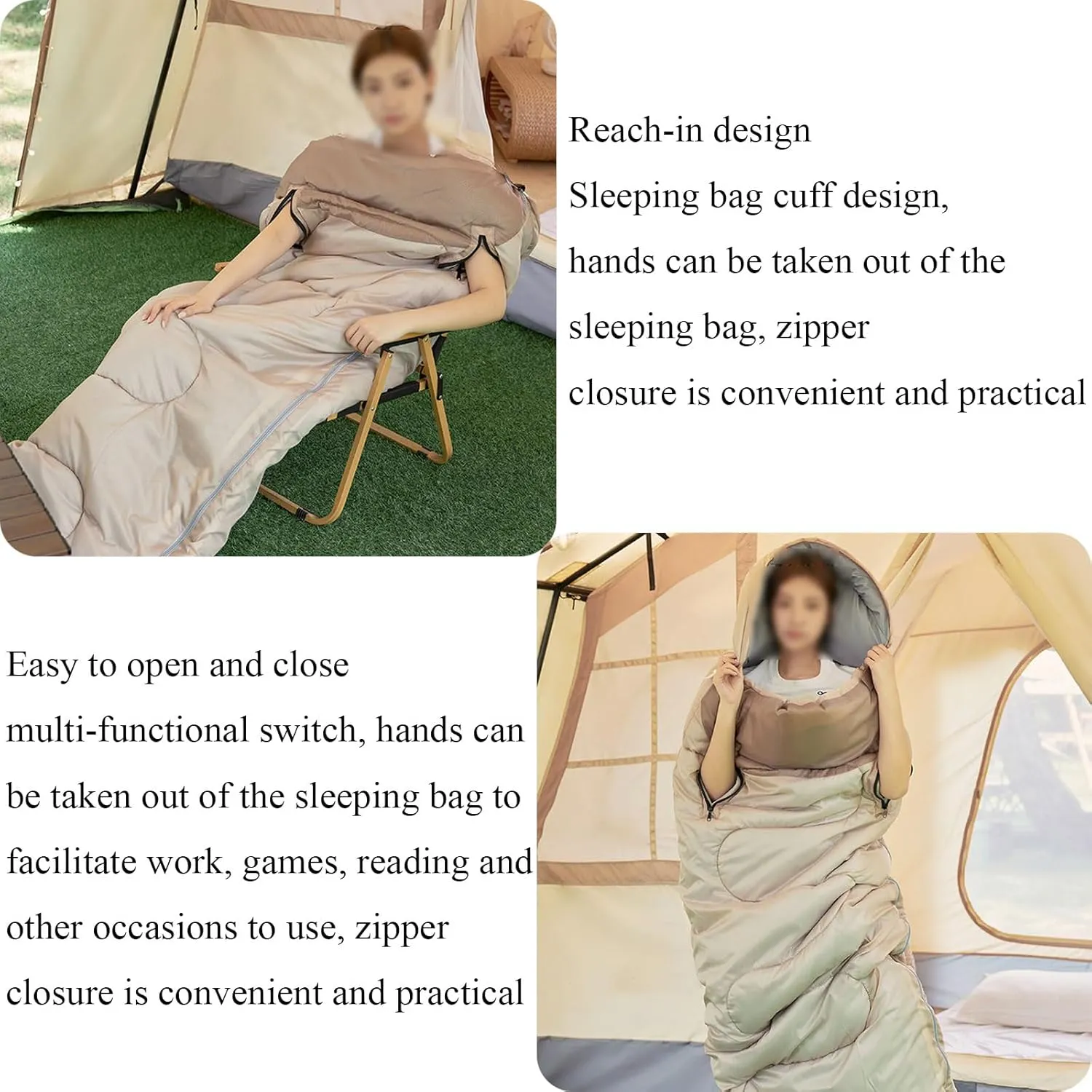 Sleeping Bag Spring Season Warm and Cool Weather Hooded Rectangular Single Sleep Bags for Hiking Backpacking Lightweight Packable Travelling Outdoor