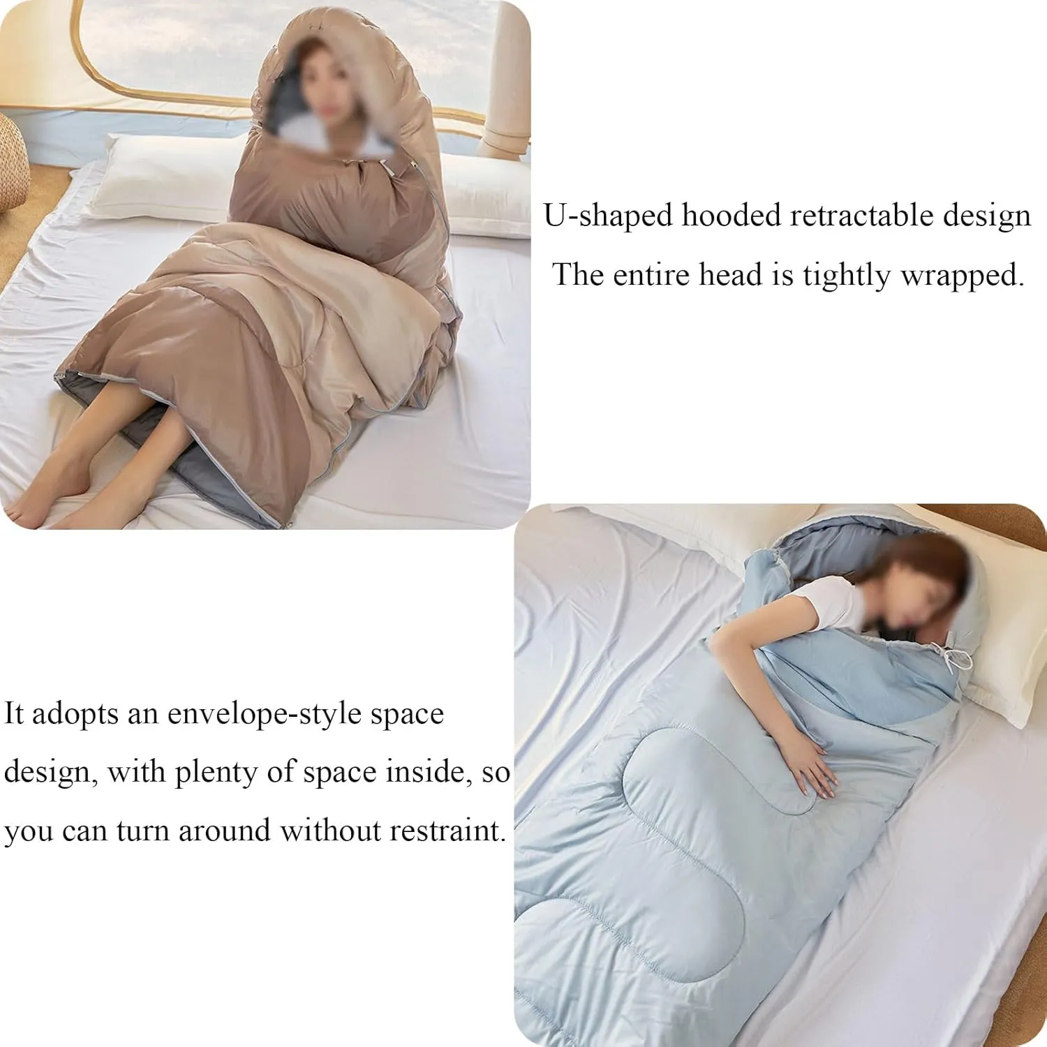 Sleeping Bag Spring Season Warm and Cool Weather Hooded Rectangular Single Sleep Bags for Hiking Backpacking Lightweight Packable Travelling Outdoor