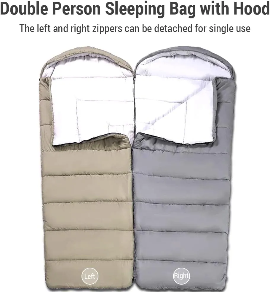 Sleeping Giant, BSEWO Camping Sleeping Bags Double Persons Sleeping Bags for Adults Cold Weather 12°C- -18°C Cold-Resistant with Hooded Anti-Splashing for Camping Split Into Single Use