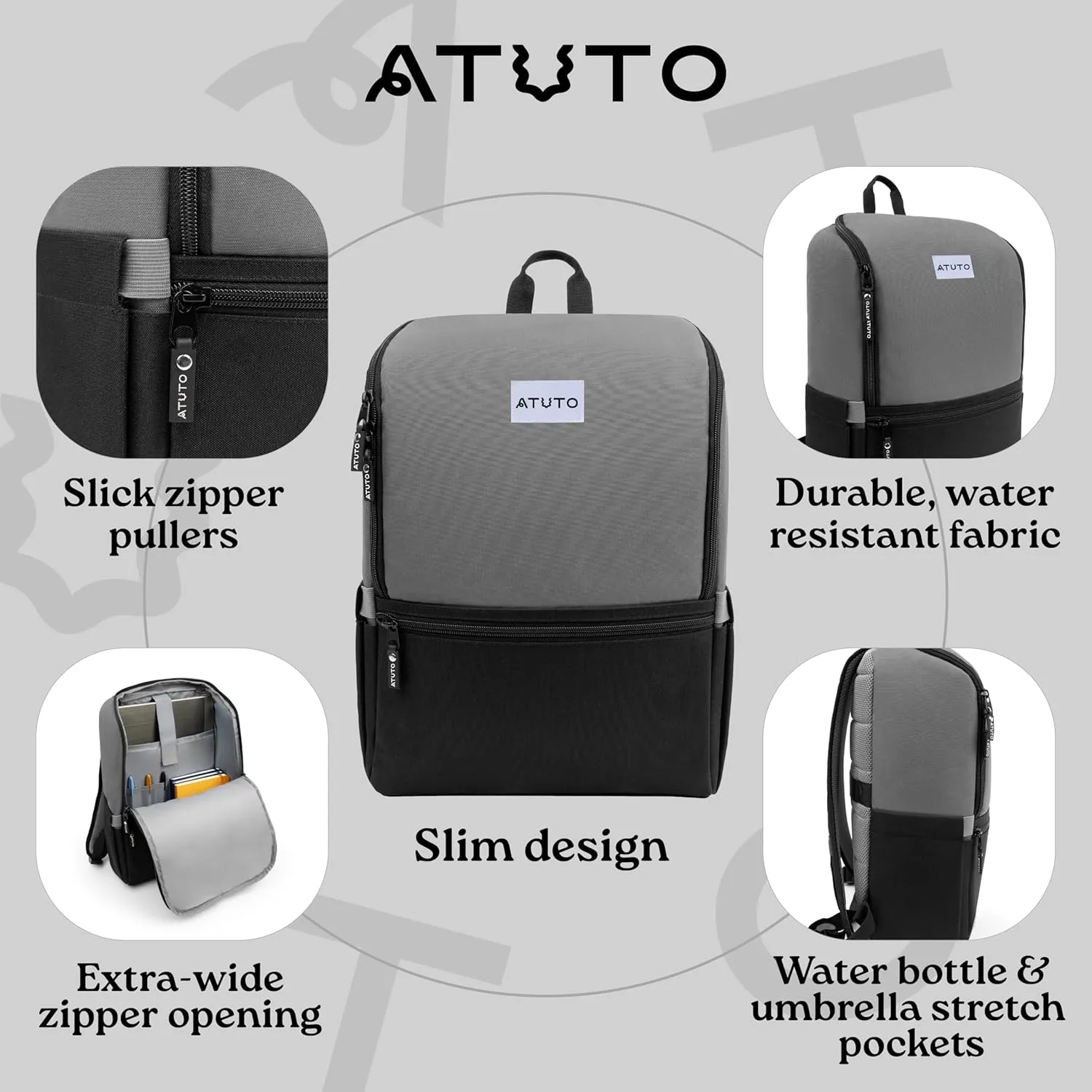 Slim Laptop Backpack for Men with 16 inch Laptop Compartment - Business Work Backpack for Men with Luggage Strap and Trolley Sleeve - Airflow Back, Fully Padded (Grey)