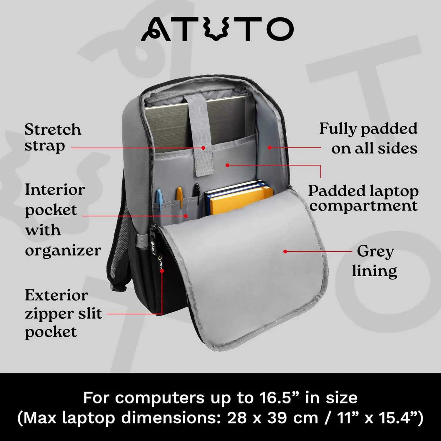 Slim Laptop Backpack for Men with 16 inch Laptop Compartment - Business Work Backpack for Men with Luggage Strap and Trolley Sleeve - Airflow Back, Fully Padded (Grey)