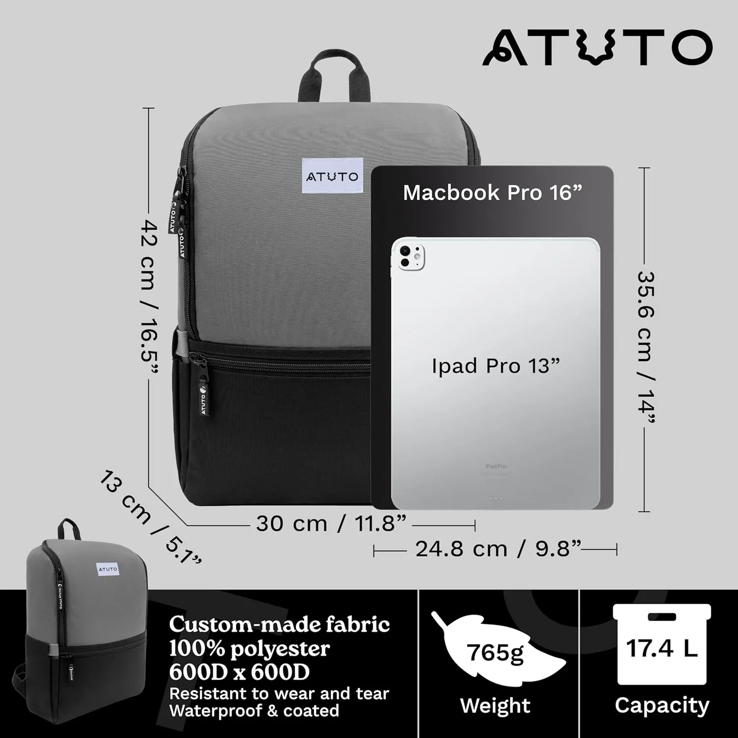 Slim Laptop Backpack for Men with 16 inch Laptop Compartment - Business Work Backpack for Men with Luggage Strap and Trolley Sleeve - Airflow Back, Fully Padded (Grey)