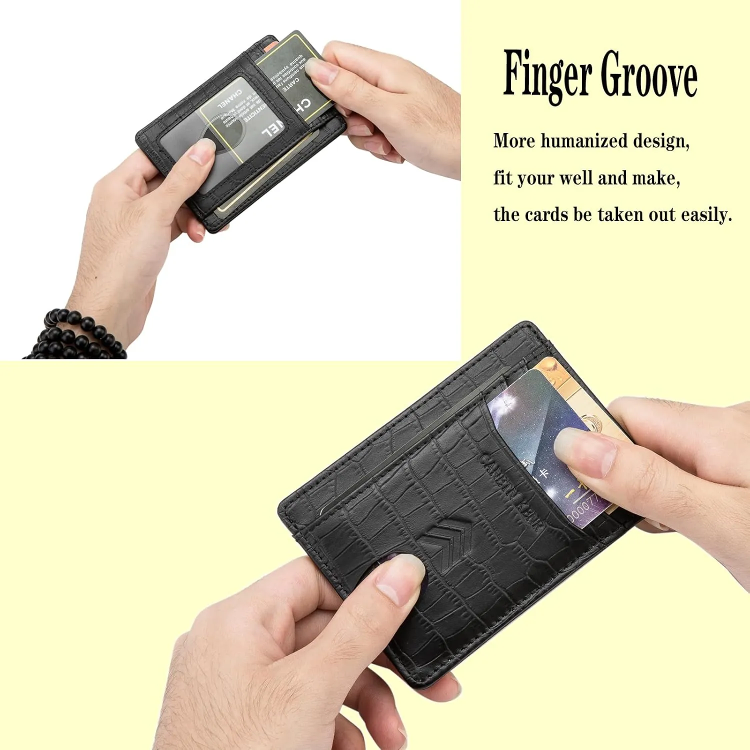 Slim Minimalist Wallet, Front Pocket Wallet, Credit Card Wallet Rfid Blocking,Small Leather Credit Card Holder For Men & Women(Crocodile pattern Black)