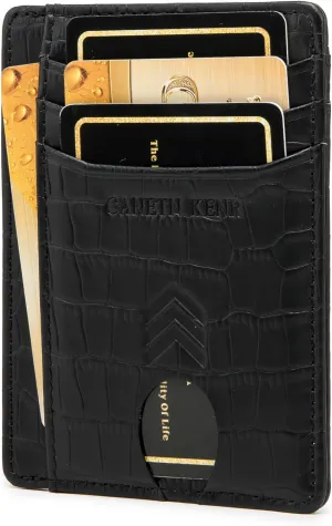 Slim Minimalist Wallet, Front Pocket Wallet, Credit Card Wallet Rfid Blocking,Small Leather Credit Card Holder For Men & Women(Crocodile pattern Black)