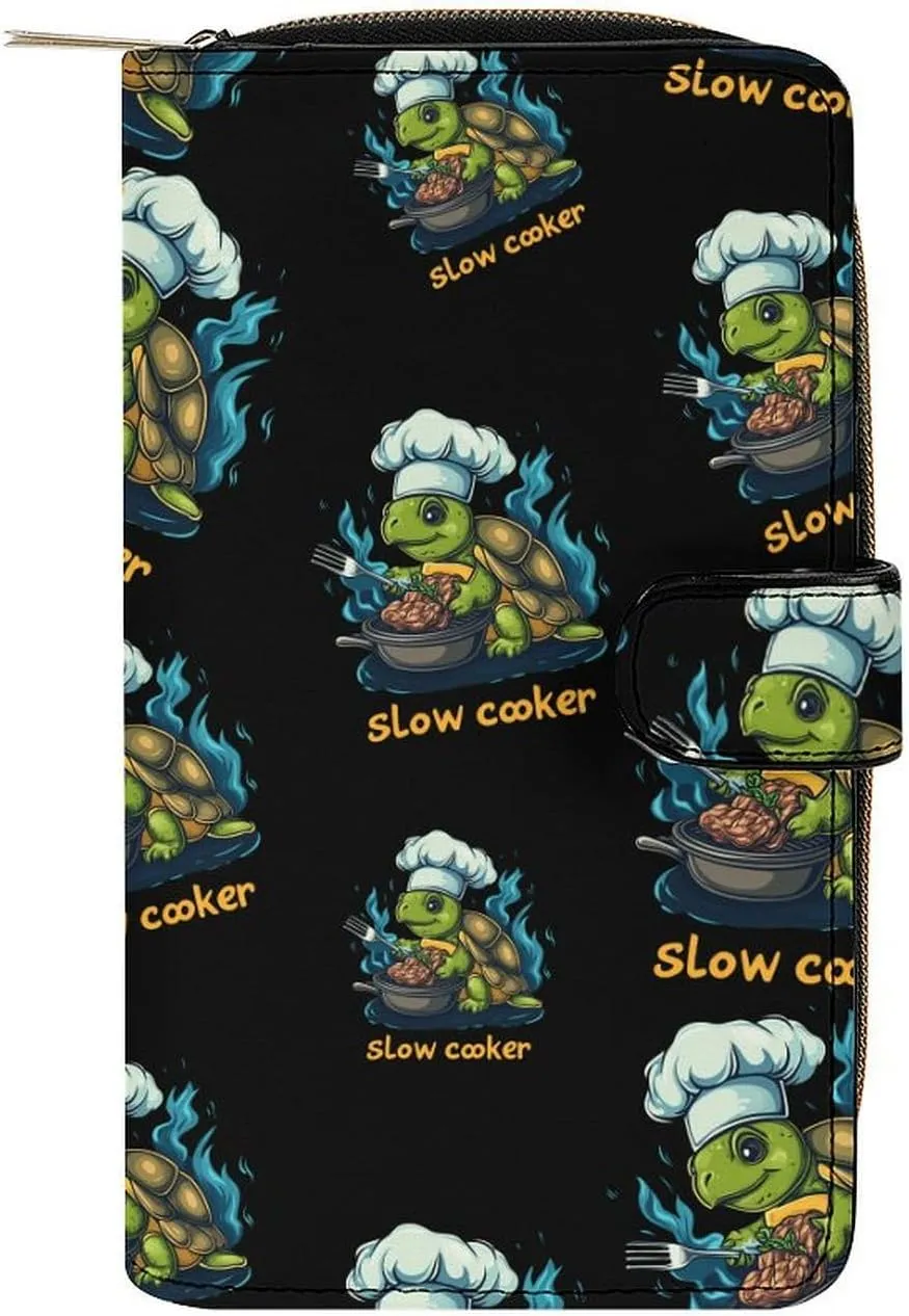 Slow Cooker Turtle Chef Stylish Leather Wallet Womens Mens Slim Purse Secure Card Holder Durable Bifold Clutch Handbag