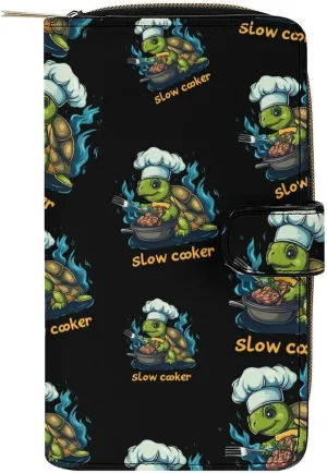 Slow Cooker Turtle Chef Stylish Leather Wallet Womens Mens Slim Purse Secure Card Holder Durable Bifold Clutch Handbag